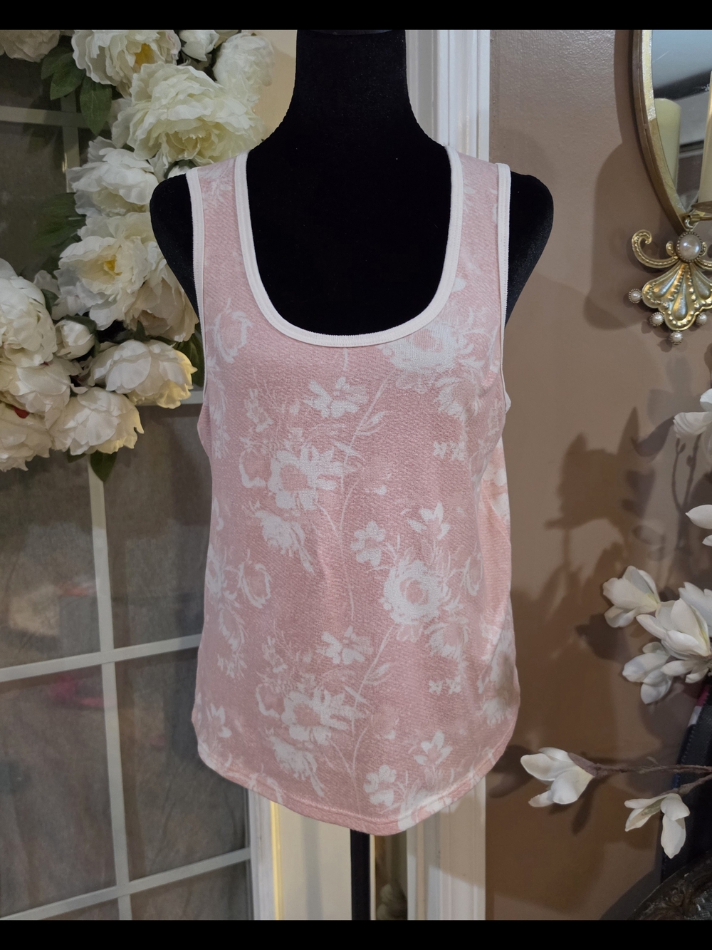 Lucky Brand Light Pink Floral Scoop Neck Tank